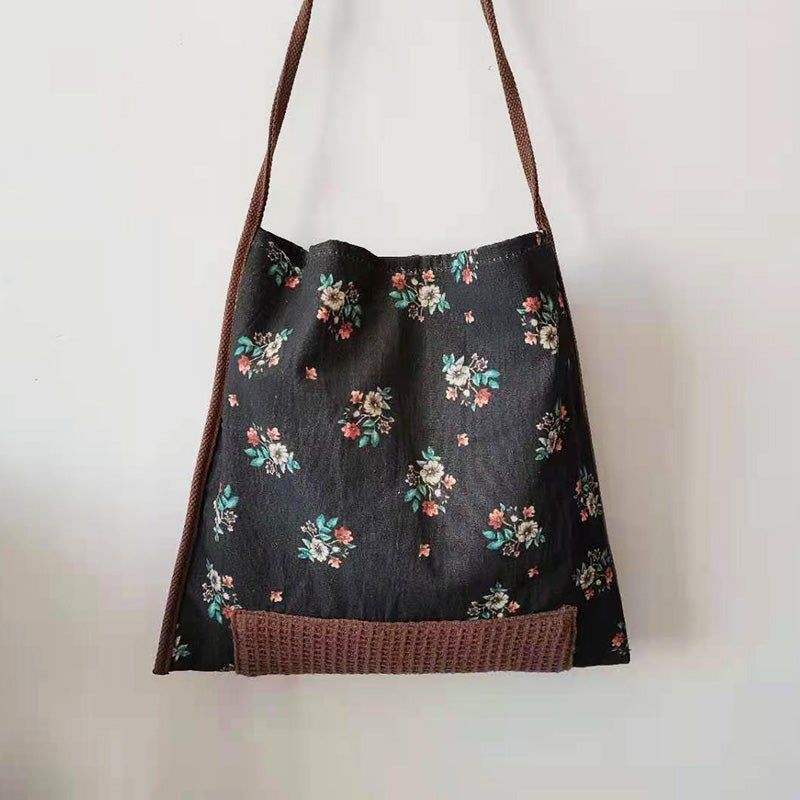 Retro Etnische Bloemen Canvas Schoudertas