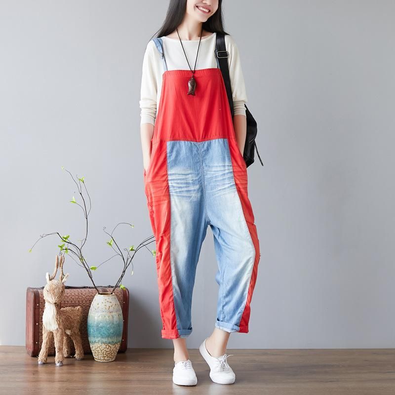 Snoep Kleur Splicing Gaten Verstelbare Sling Rompertjes Jumpsuits