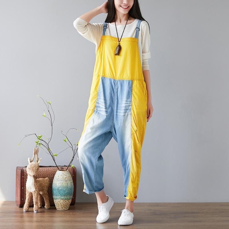 Snoep Kleur Splicing Gaten Verstelbare Sling Rompertjes Jumpsuits