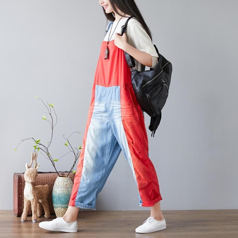 Snoep Kleur Splicing Gaten Verstelbare Sling Rompertjes Jumpsuits