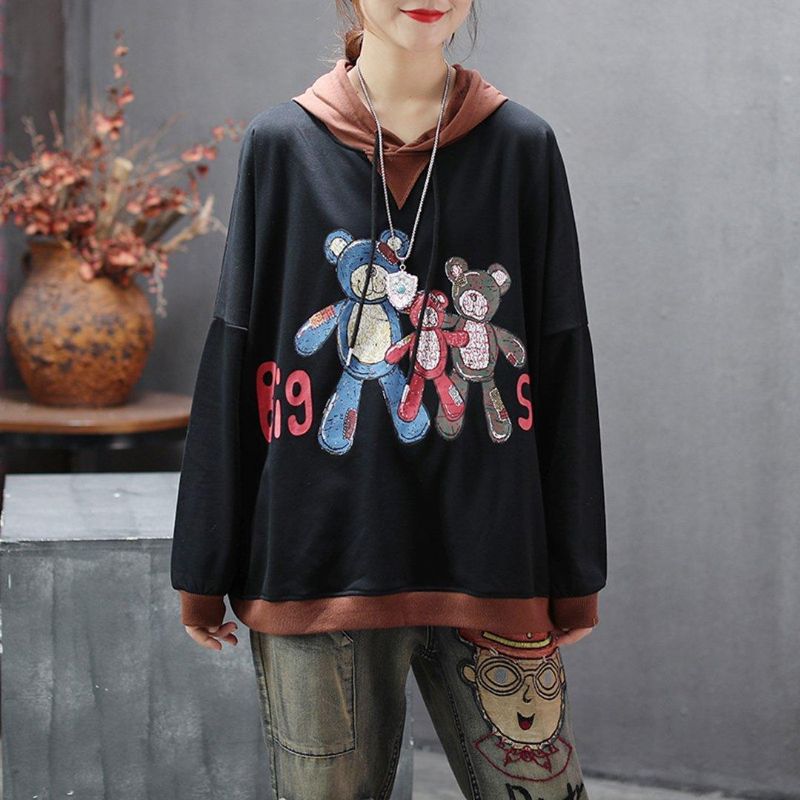 Casual Hoodie Met Lange Mouwen Met Beerprint