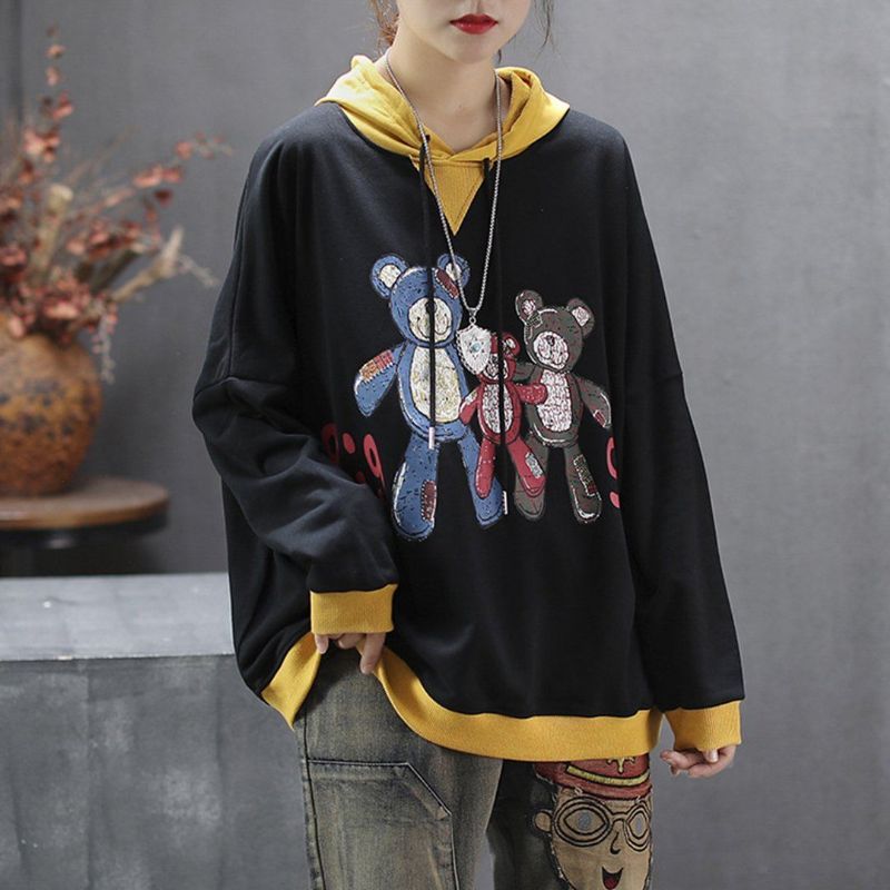 Casual Hoodie Met Lange Mouwen Met Beerprint