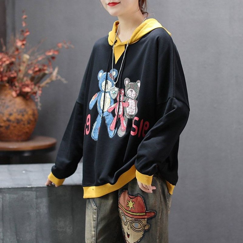 Casual Hoodie Met Lange Mouwen Met Beerprint