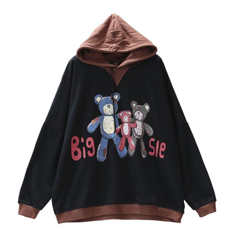 Casual Hoodie Met Lange Mouwen Met Beerprint