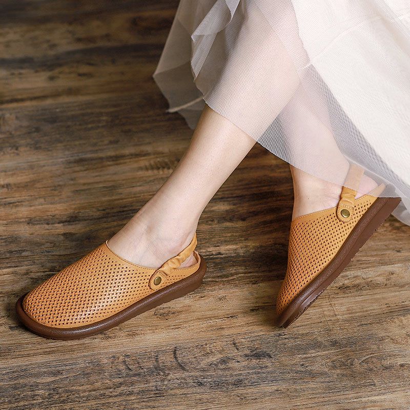 Vrouwen Vintage Zomer Hollow Lederen Casual Sandalen Slippers
