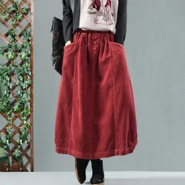 Vintage Katoenen Corduroy Rok Met Elastische Taille