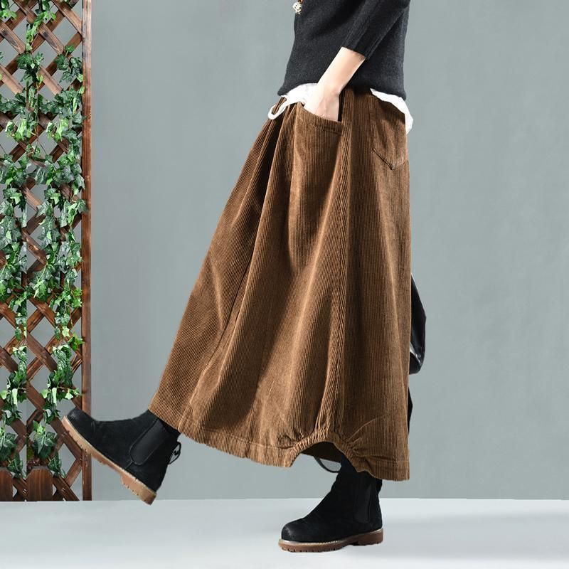 Vintage Katoenen Corduroy Rok Met Elastische Taille