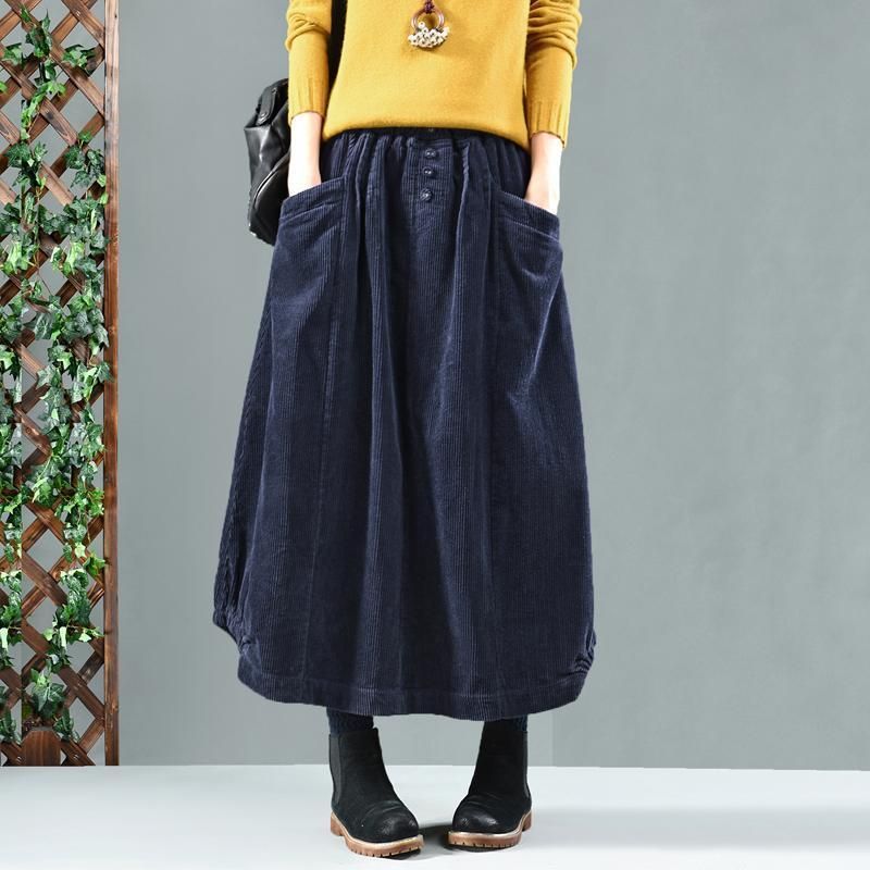 Vintage Katoenen Corduroy Rok Met Elastische Taille