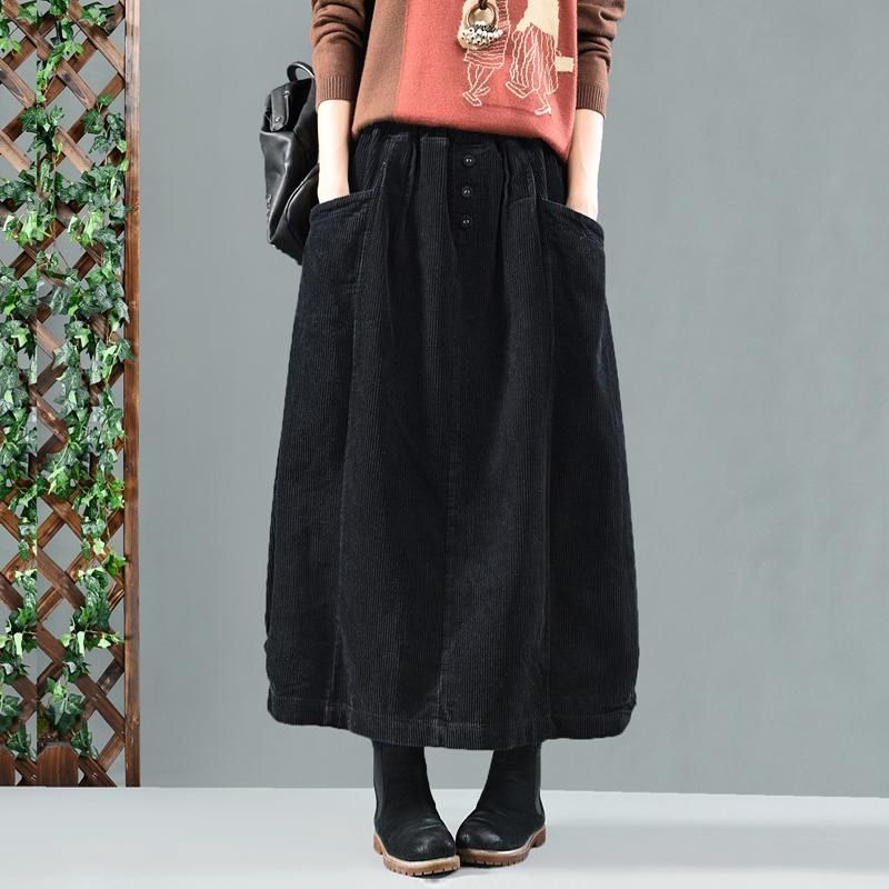 Vintage Katoenen Corduroy Rok Met Elastische Taille