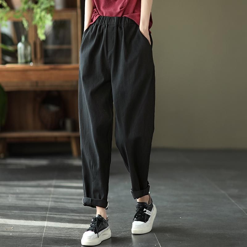 Herfst Retro Elastische Taille Katoenen Harembroek