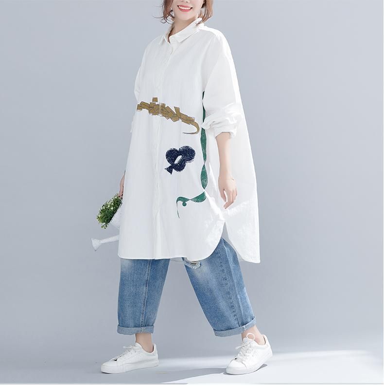 Losse Katoenen Cartoon Borduurprint Shirt