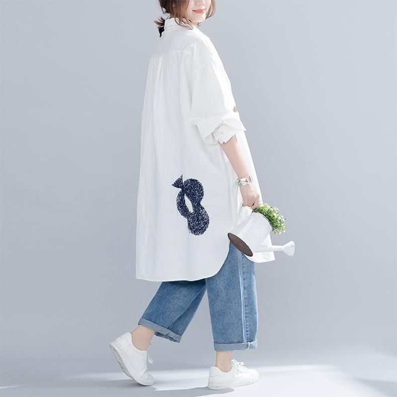 Losse Katoenen Cartoon Borduurprint Shirt