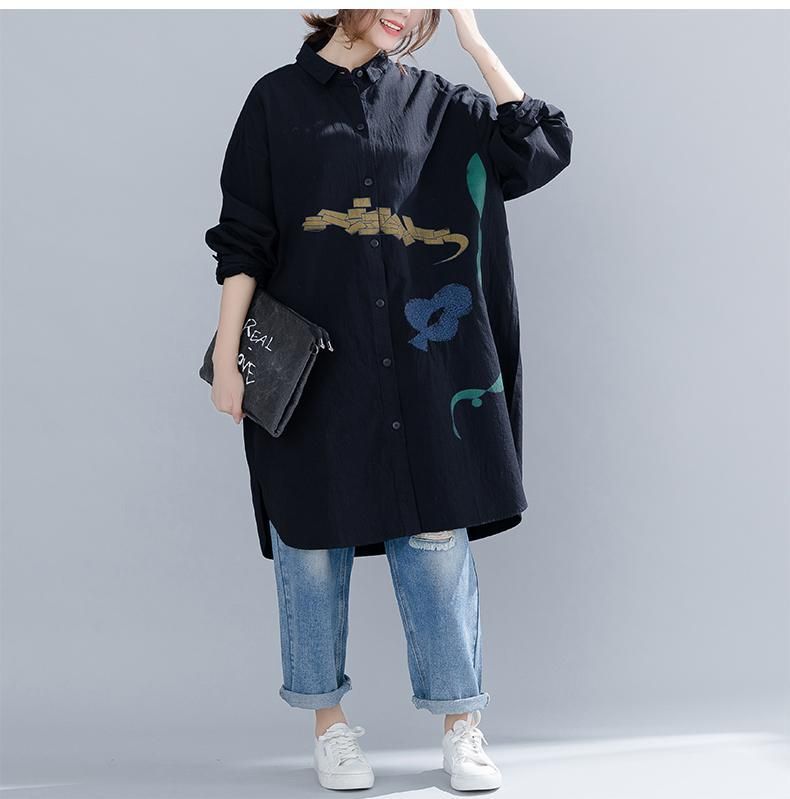 Losse Katoenen Cartoon Borduurprint Shirt