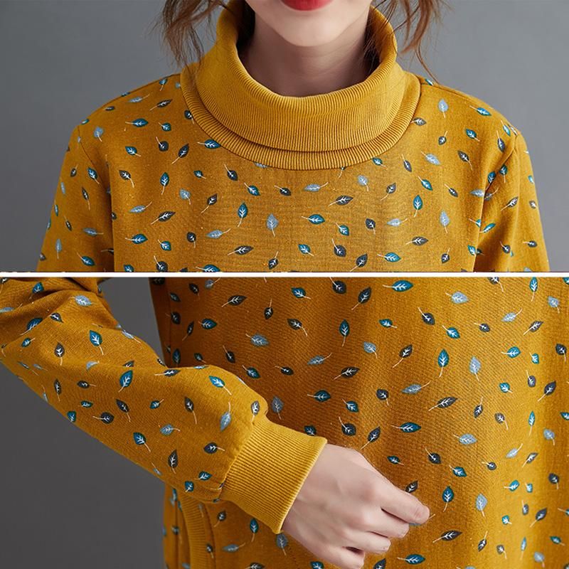 Herfst Winter Retro Print Coltrui Pluche Jurk