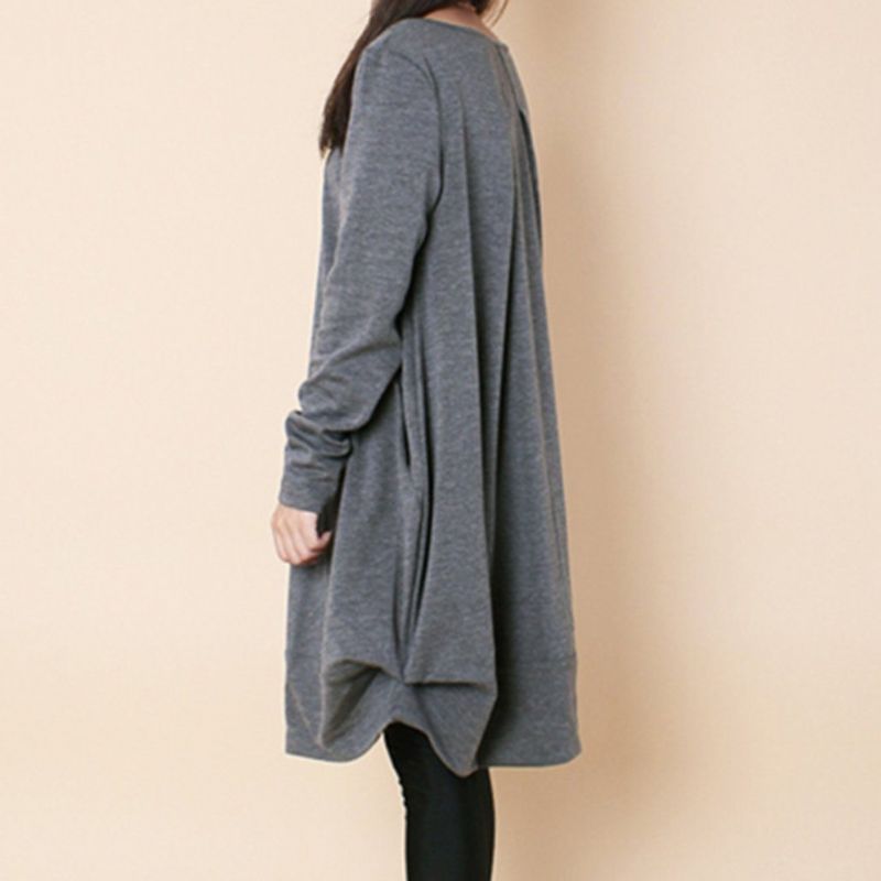 Lente Herfst Dames Casual Onregelmatige Lange Mouw Jurk