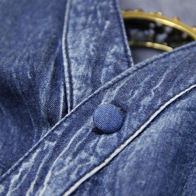 Mouwloze Denim Casual Retro Borduurjurk