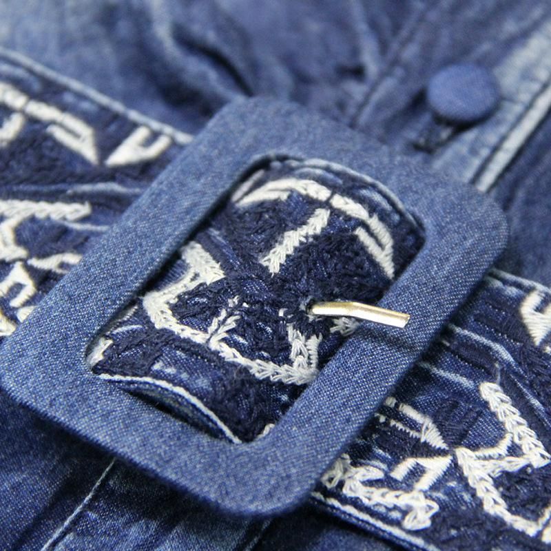 Mouwloze Denim Casual Retro Borduurjurk