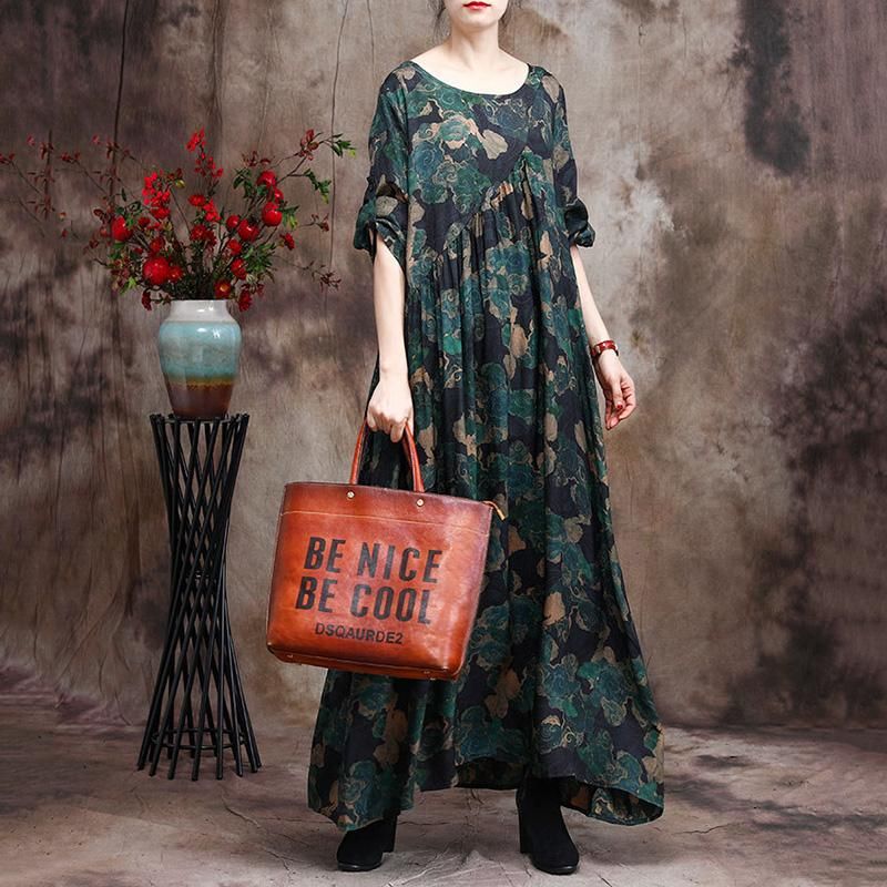 Onregelmatige Maxi-jurk Voor Dames Met Zijdeprint