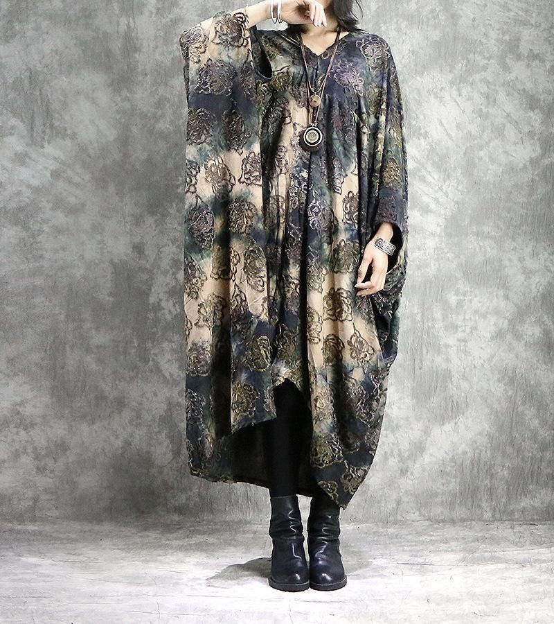 Vintage Jurk Met Losse Vleermuismouwen